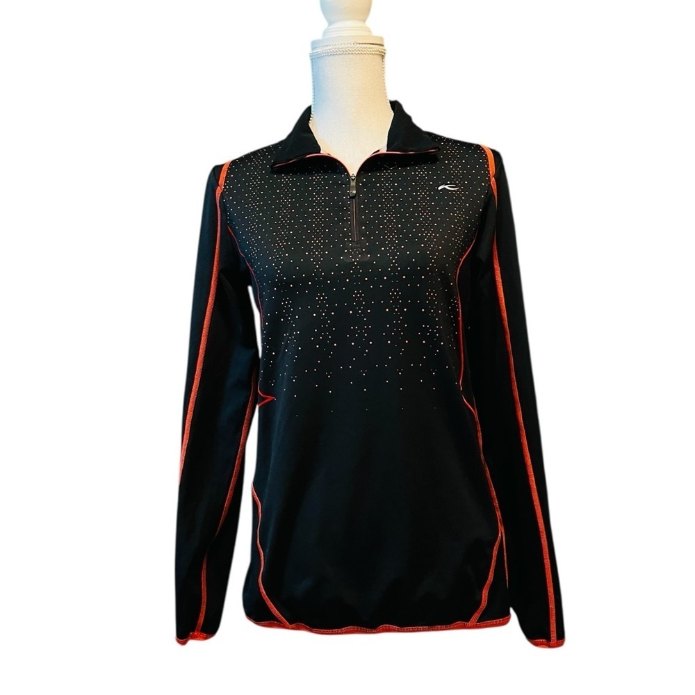 KJUS Women’s Navy and Orange Long Sleeve Quarter Zip Pullover Size 40 -Large